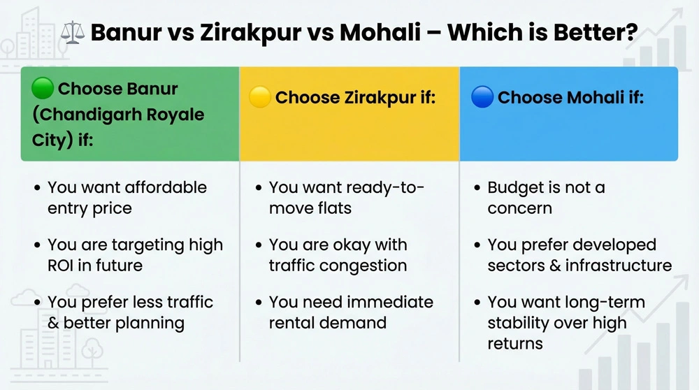 Banur vs Zirakpur vs Mohali – Which is Better?